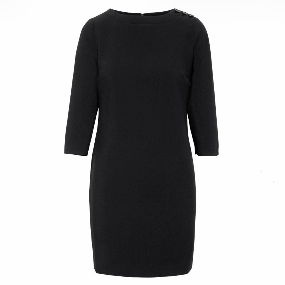Banana Republic Factory Black Sheath Dress Button Shoulder 3/4 Sleeve Size 6